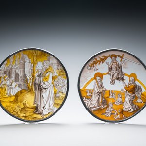 Two painted glass roundels depicting 'The Last Judgment' & 'Abraham sees Sodom in flames', Southern Netherlands, probably 19th C. — photo 3