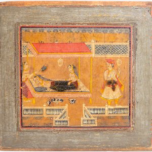 Two painted papier mache mirror frames and a painted panel, Qajar, Iran, 19th C. — 照片 2