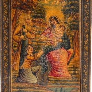 Two painted papier mache mirror frames and a painted panel, Qajar, Iran, 19th C. — 照片 4