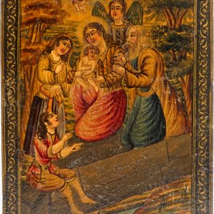 Two painted papier mache mirror frames and a painted panel, Qajar, Iran, 19th C. — 照片 5