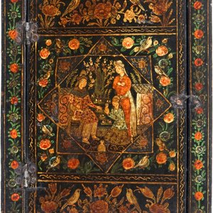 Two painted papier mache mirror frames and a painted panel, Qajar, Iran, 19th C. — 照片 7
