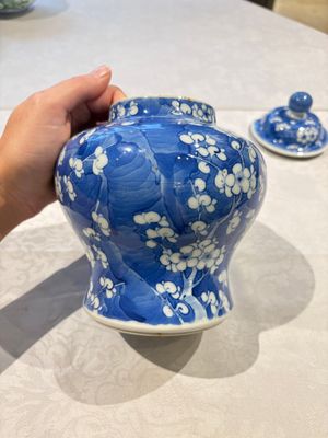 Two pairs of Chinese blue and white covered vases and a large covered vase, 19th C. — 照片 3