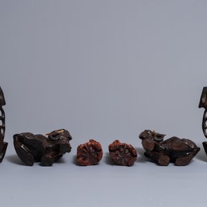 Two pairs of Chinese carved wood models of elephants and buddhist lions, Republic, 20th C. — 照片 5