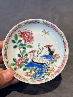 Two pairs of Chinese famille rose cups and saucers with pheasants and roosters, Yongzheng/Qianlong — photo 2