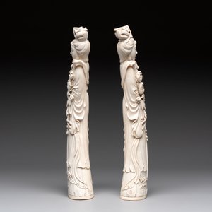 Two pairs of Chinese ivory 'elegant beauty' carvings, 'Da Hai 大海' mark, 19/20th C. — 照片 3