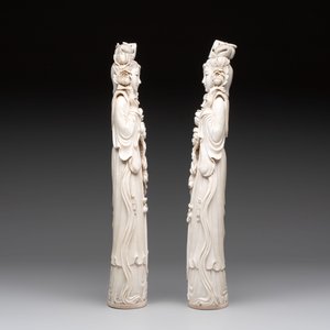 Two pairs of Chinese ivory 'elegant beauty' carvings, 'Da Hai 大海' mark, 19/20th C. — 照片 5