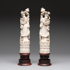 Two pairs of Chinese ivory 'elegant beauty' carvings, 'Da Hai 大海' mark, 19/20th C. — 照片 10