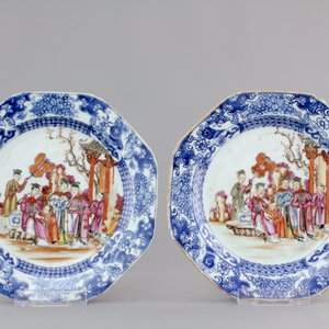 Two pairs of Chinese octagonal famille rose Mandarin plates, Qianlong, 18th C. — photo 4