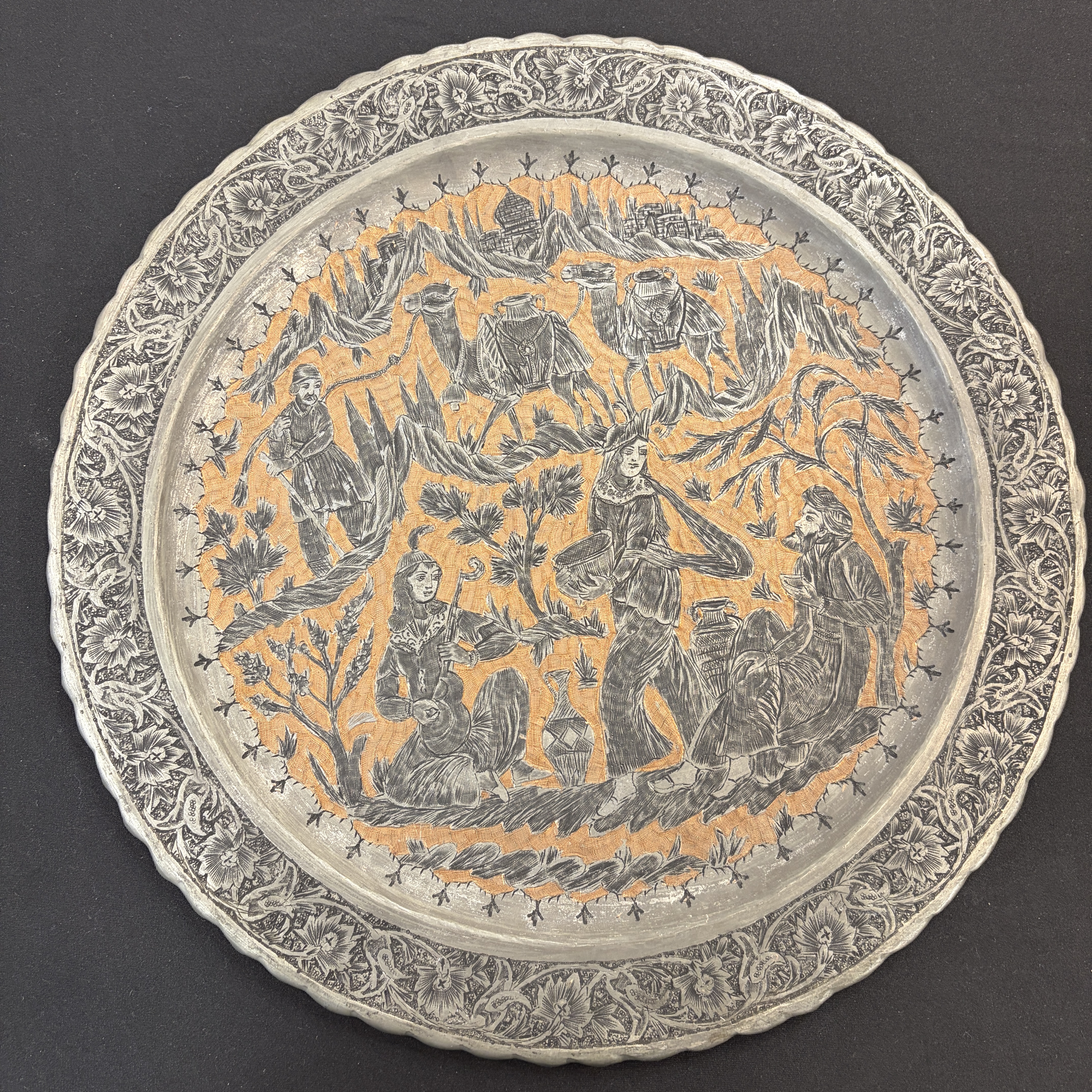 Two Persian engraved tinned-copper dishes — photo 1