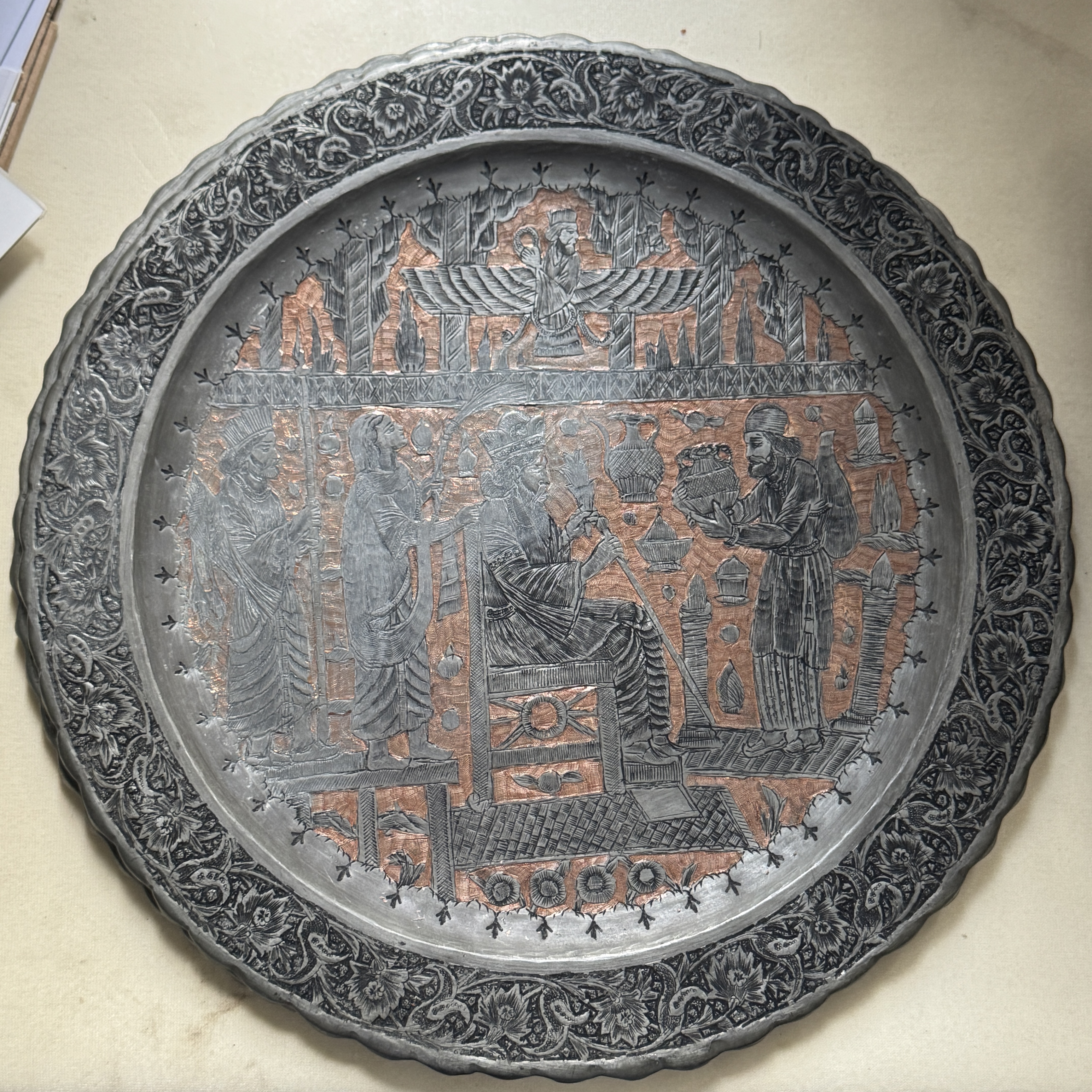 Two Persian engraved tinned-copper dishes — photo 11