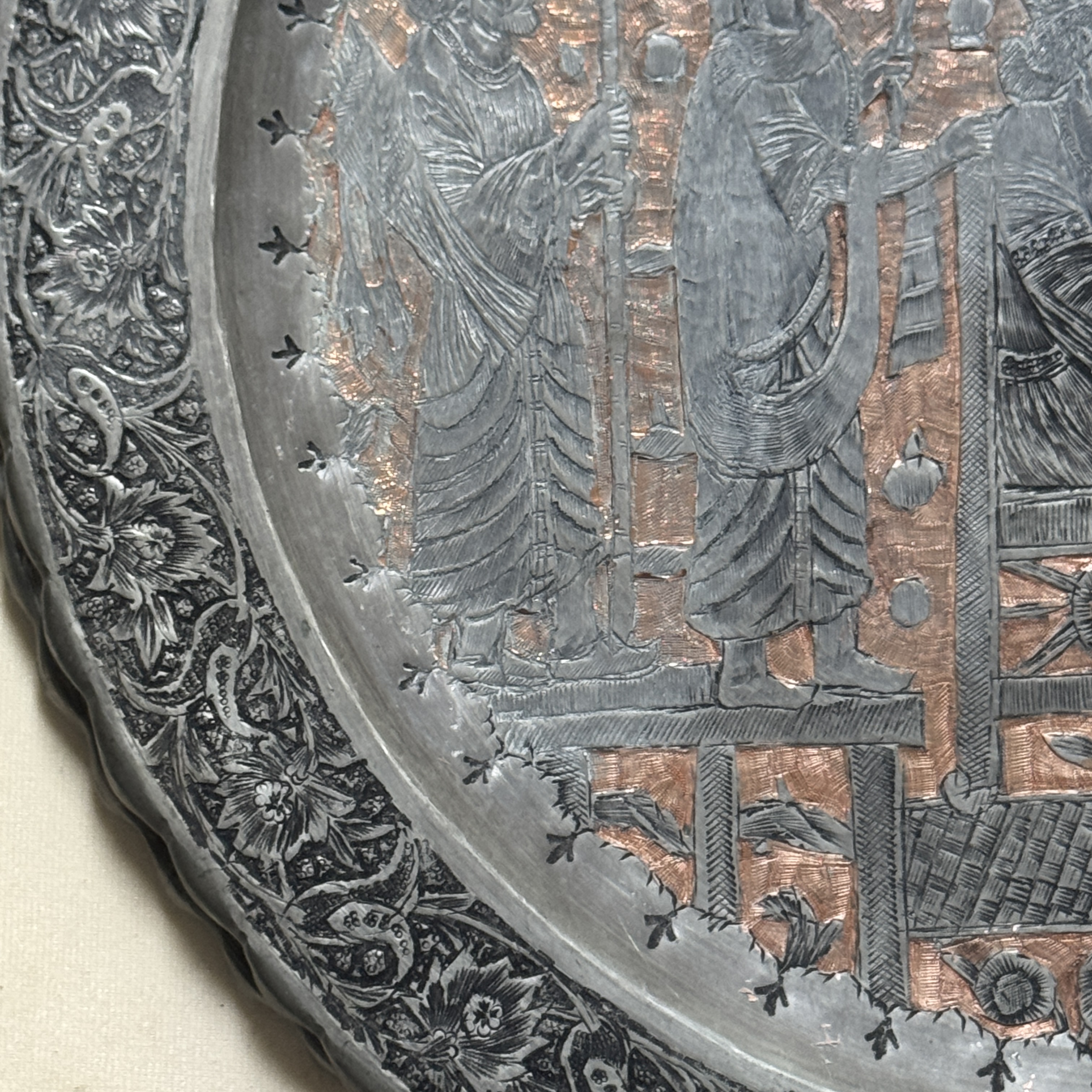 Two Persian engraved tinned-copper dishes — photo 13