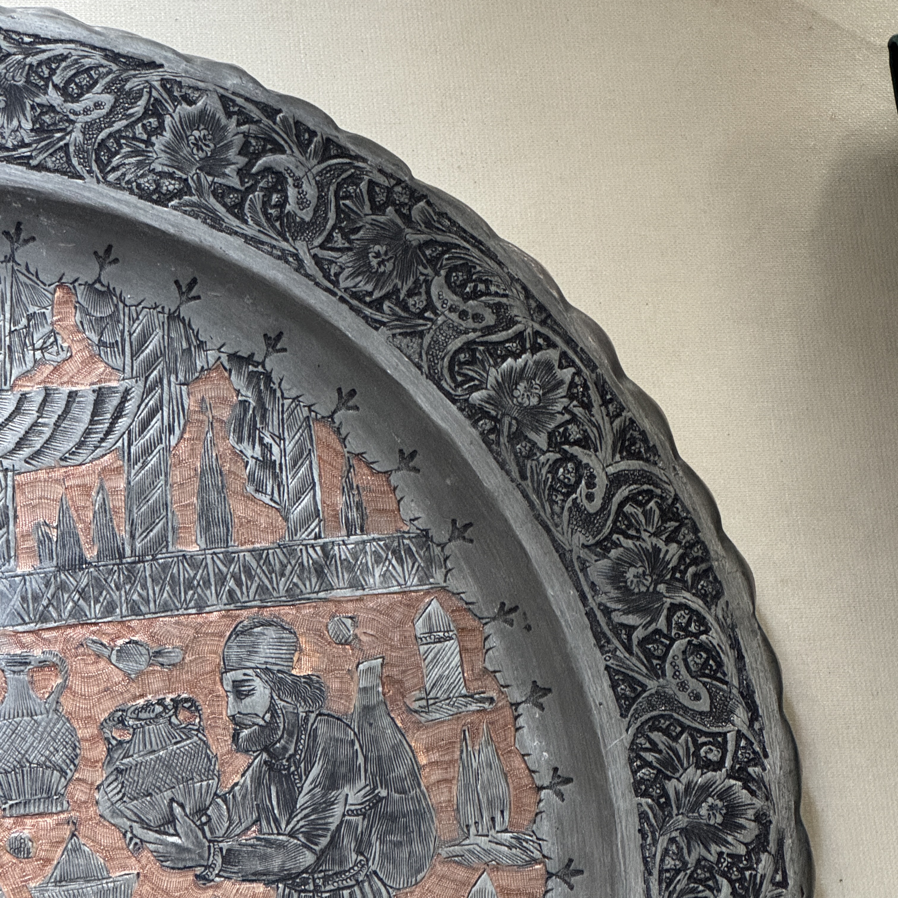 Two Persian engraved tinned-copper dishes — photo 16