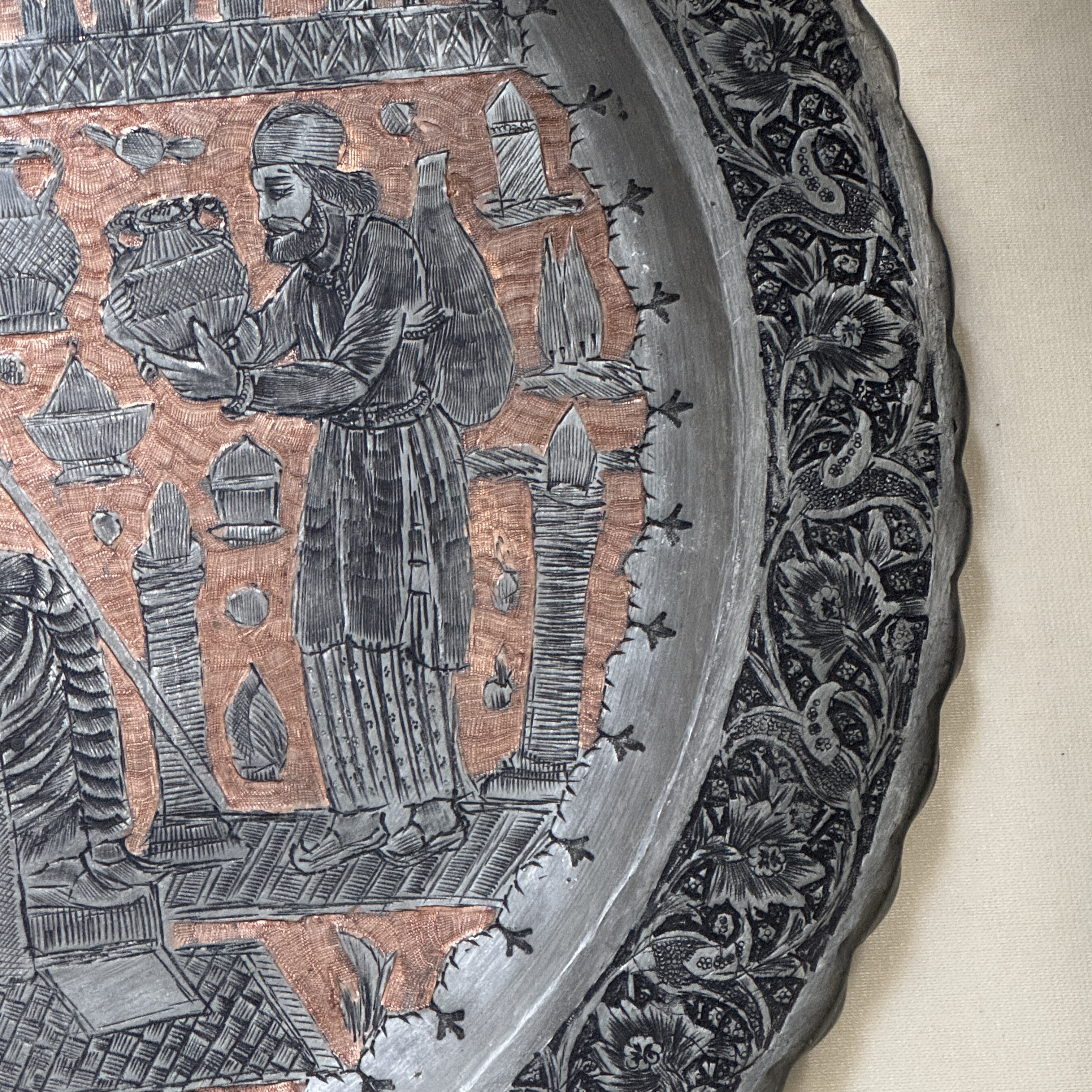 Two Persian engraved tinned-copper dishes — photo 17