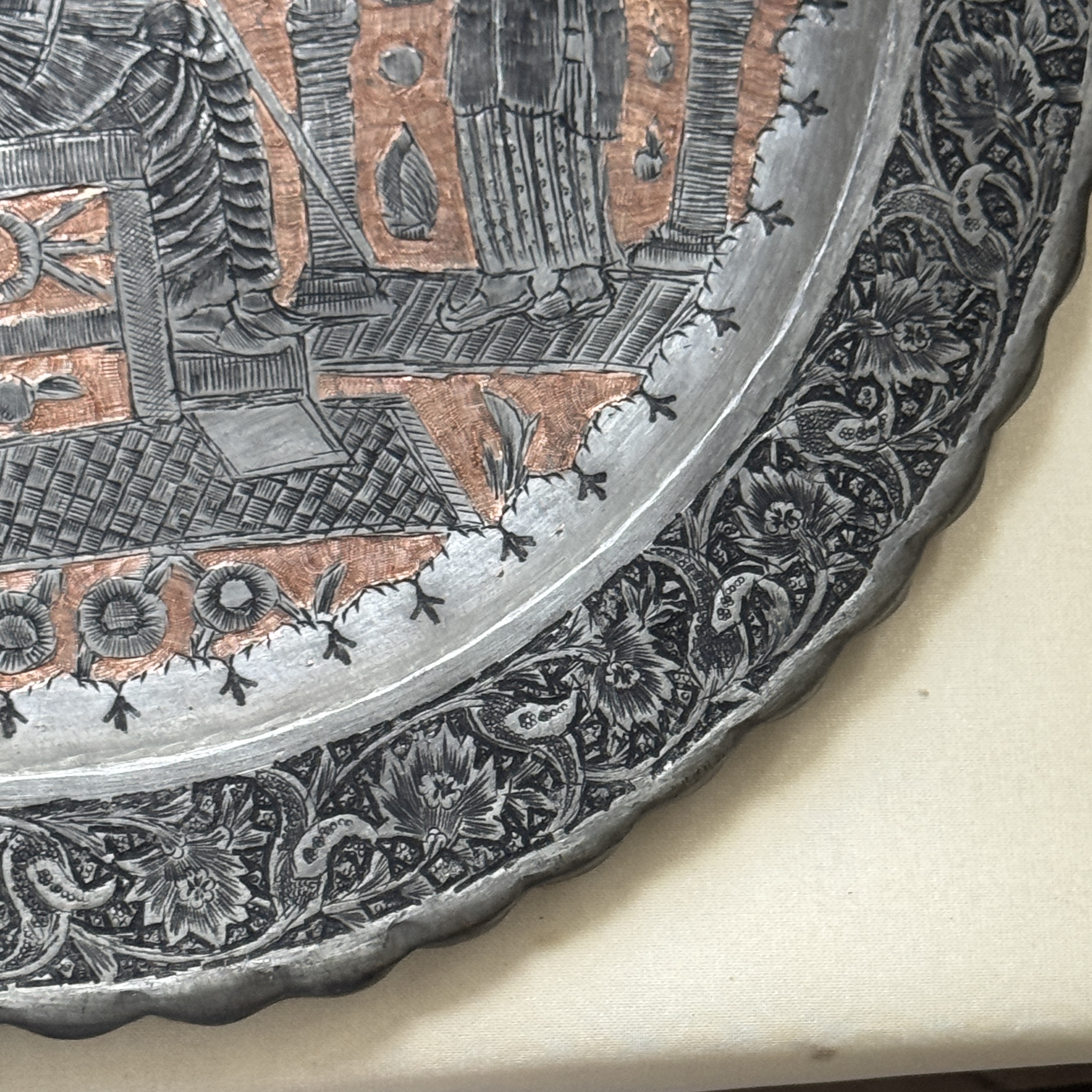 Two Persian engraved tinned-copper dishes — photo 18