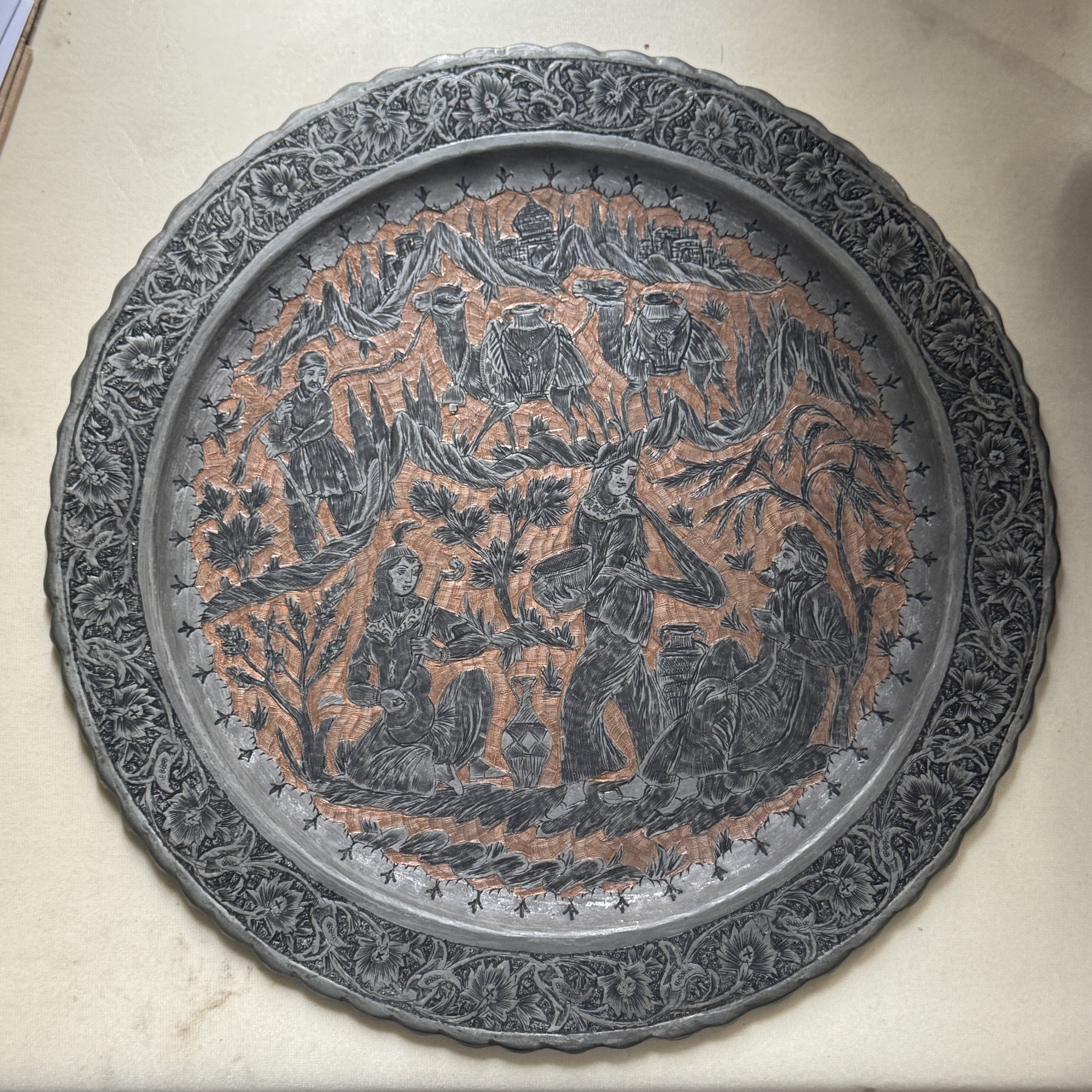 Two Persian engraved tinned-copper dishes — photo 20