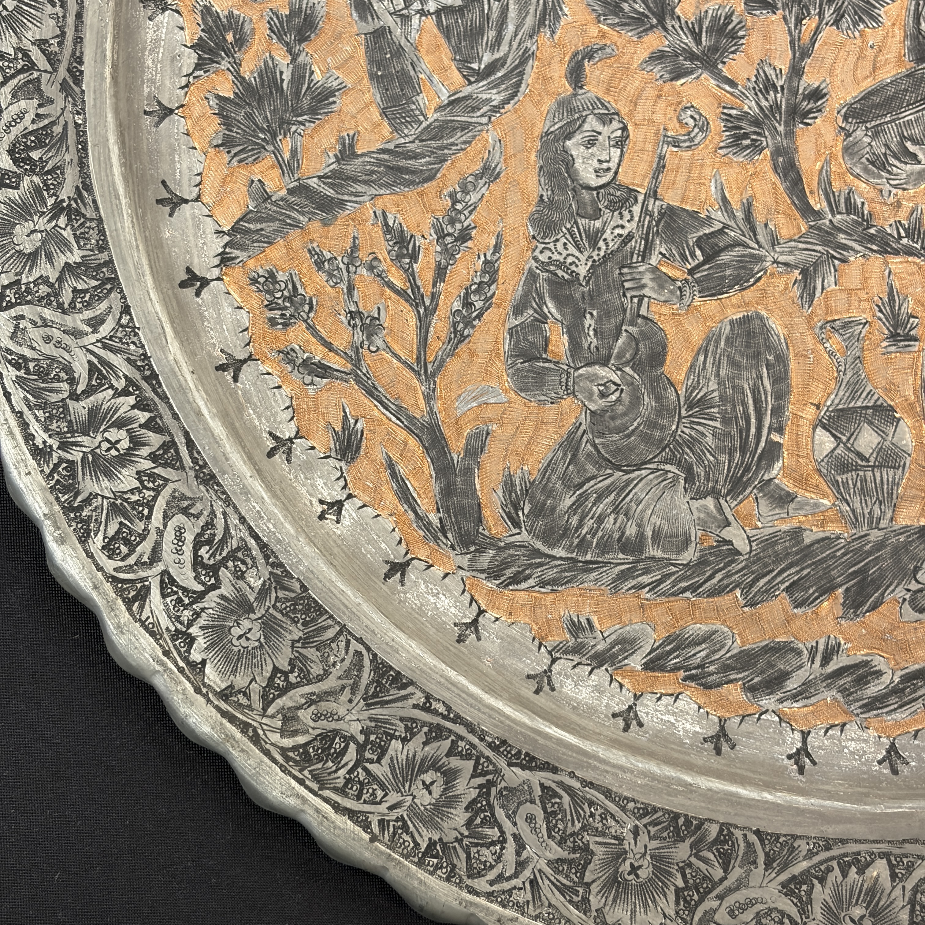 Two Persian engraved tinned-copper dishes — photo 3