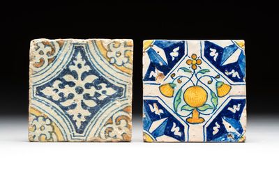Two polychrome Antwerp maiolica tiles, ca. 1560