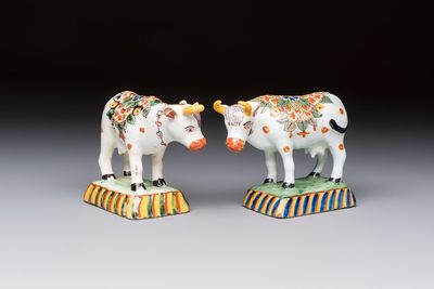Two polychrome Dutch Delft cows, 19th C.