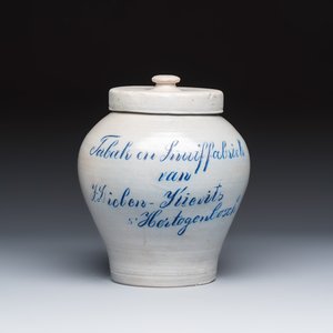 Two polychrome Dutch Delft dishes, a blue and white 'Peacock' dish and a tobacco jar — photo 2