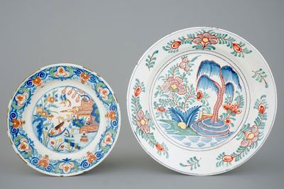 Two polychrome Dutch Delft plates, 18/19th C.