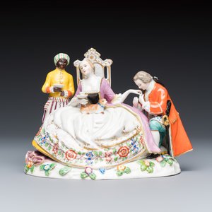 Two polychrome 'Hand Kiss' and 'Musician' porcelain groups — foto 2