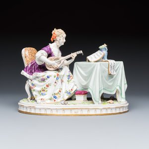 Two polychrome 'Hand Kiss' and 'Musician' porcelain groups — foto 8
