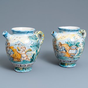 Two polychrome Italian maiolica wet drug jars, 19th C. — photo 1