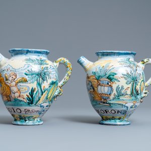 Two polychrome Italian maiolica wet drug jars, 19th C. — photo 2