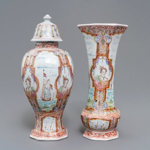 Two polychrome petit feu and gilded Dutch Delft vases with boats, 18th C. — 照片 4