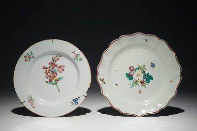Two polychrome Tournai faience plates, 18th C.