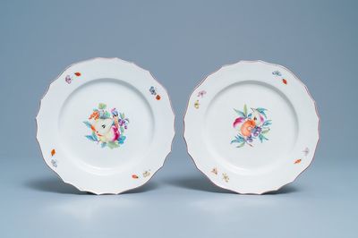 Two polychrome Tournai porcelain plates with fruits, 18th C.