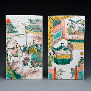 Two rectangular Chinese famille verte plaques, Kangxi — 照片 1