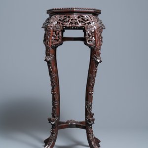 Two reticulated Chinese carved wooden stands, 19/20th C. — 照片 8