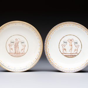 Two sets of Chinese export monogrammed polychrome cups and saucers, Qianlong/Jiaqing — photo 2