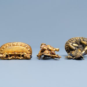 Two Sino-Tibetan gilt bronze figures, 19th C. — 照片 6