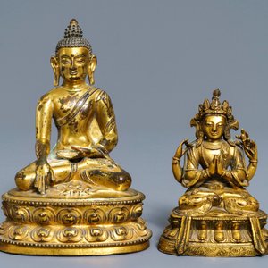 Two Sino-Tibetan gilt bronze figures of Buddha Shakyamuni and Avalokiteshvara, 18/19th C. — 照片 2