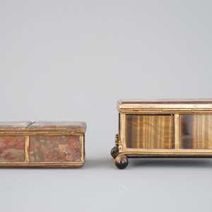 Two small natural stone and brass boxes, tiger eye and incrusted agate, 19th C. — photo 5