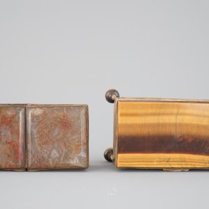 Two small natural stone and brass boxes, tiger eye and incrusted agate, 19th C. — photo 7