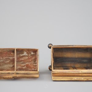 Two small natural stone and brass boxes, tiger eye and incrusted agate, 19th C. — photo 8