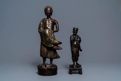 Two tall bronze figures of an immortal and an Arhat, China and Japan, 18/19th C.