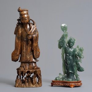 Two tall Chinese carved jade and soapstone figures, 19/20th C. — photo 1