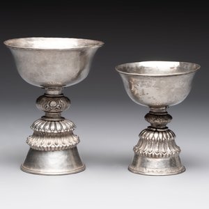 Two Tibetan silver butter lamps, 19th C. — photo 4