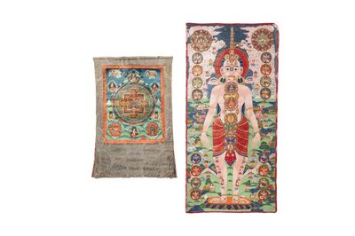 Two Tibetan thangkas depicting a Mandala and Chakras, 19th C.