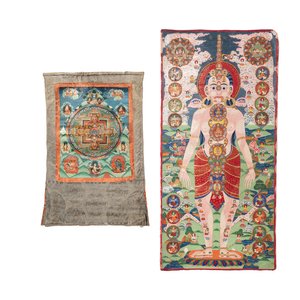 Two Tibetan thangkas depicting a Mandala and Chakras, 19th C. — 照片 1