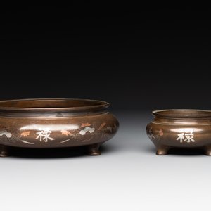 Two Vietnamese silver-inlaid bronze censers on stand, Đức Từ 德祠 mark, 19th C. — photo 3