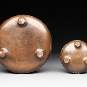 Two Vietnamese silver-inlaid bronze censers on stand, Đức Từ 德祠 mark, 19th C. — photo 8