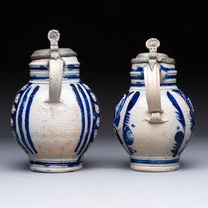 Two Westerwald tankards with mounted pewter lids, one lid dated 1757, Germany, 18th C. — photo 3
