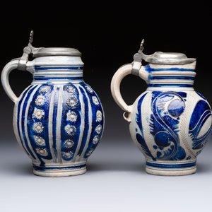 Two Westerwald tankards with mounted pewter lids, one lid dated 1757, Germany, 18th C. — photo 4