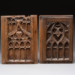 Two wooden Gothic panels, a bowl, board and a gaffel, 15th C. and later — foto 2