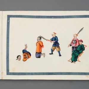 Un album de douze peintures sur papier de riz à décor de scènes de punition, Canton, Chine, 19ème — photo 12